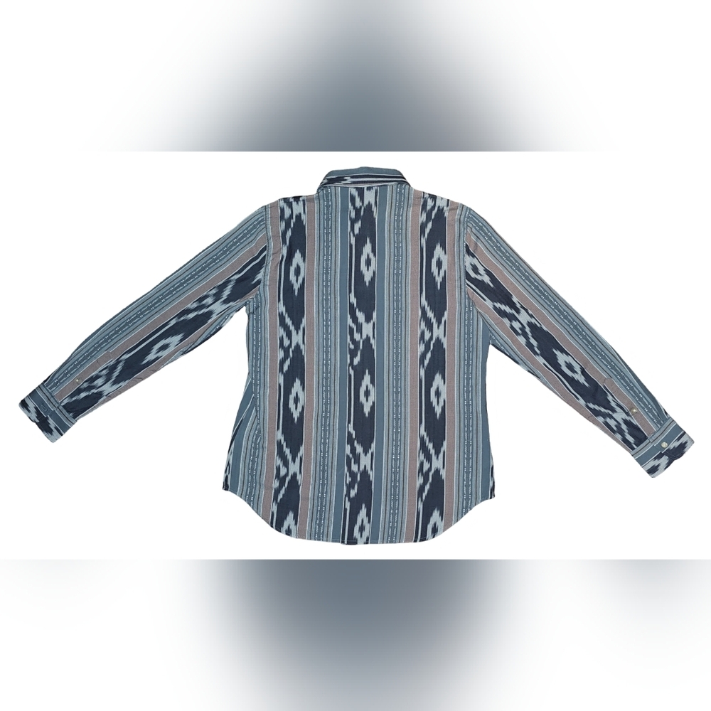 Lauren Ralph Lauren Ikat Stripe Button Down Shirt Southwestern Boho Cotton Sz M - Picture 10 of 16